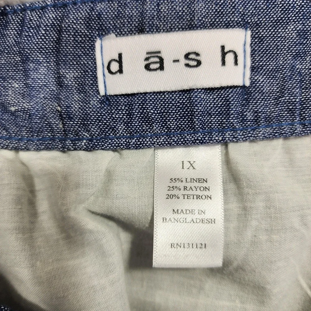 Dā-sh Skirt Womens 1X Blue Chambray Linen Blend Button Front Elastic Waist Lined